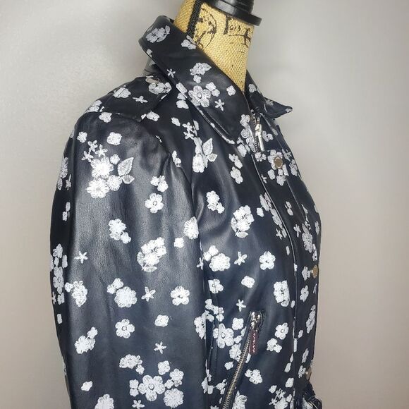 MICHAEL Michael Kors Leather Floral Moto Jacket Size Small - Picture 9 of 15